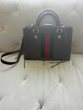 Gucci Animalier brown leather Web tiger-head bag